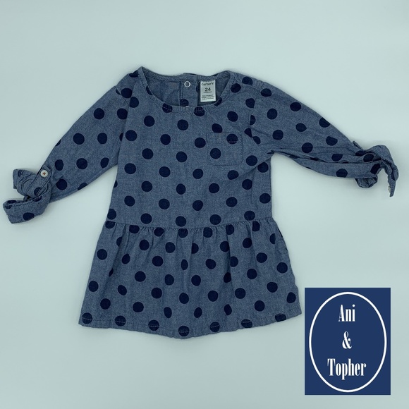 Carter's Other - Carter's Denim Dress Large Polka Dots Sz 24 months